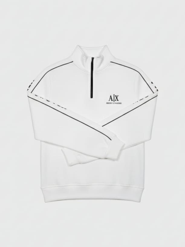 Armani Exchange A|X Yarım Fermuarlı Logo Sweatshirt (Beyaz)