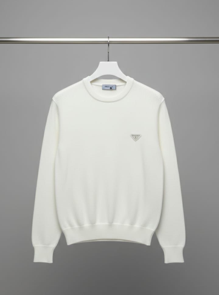 Prada Üçgen Logolu Ribanalı Triko / Knit Sweatshirt (Ekru/Beyaz)