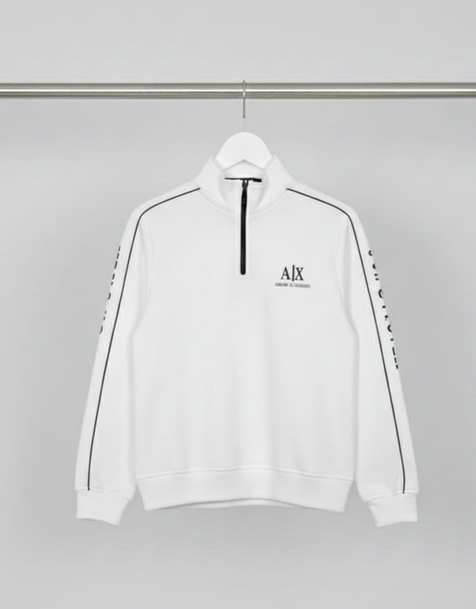 Armani Exchange A|X Yarım Fermuarlı Logo Sweatshirt (Beyaz)